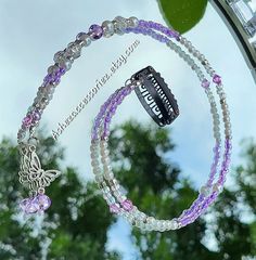 Pearl & Purple Beaded Butterfly Hair Extension. Measuring At 16.5 Inches Long. 17 Inches Including Hair clip.  >Comes In GiftBox! Beads For Hair, Hair Charm, Beaded Hair Extensions, Pearl Purple, Hair Charms, Beaded Butterfly, Dainty Chain Necklace, Aesthetic Accessories, Beaded Hair