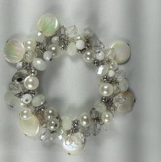 Nwot Inc Stretch Beaded Bracelet White Beaded Charm Bracelet Bangle, White Beaded Novelty Stretch Bracelet, White Stretch Bracelet With Pearl Charm, Affordable Hand-strung White Crystal Bracelet, White Rhinestone Crystal Bracelet, Adjustable, Inc International Concepts, Womens Jewelry Bracelets, Beaded Bracelet, Jewelry Bracelets