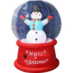 an inflatable snow globe with a snowman on top and merry christmas written on it