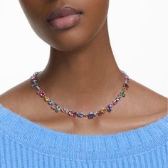 Gema necklace, Mixed cuts, Multicolored, Rhodium plated | Swarovski