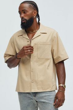 Available In Tan. Fold Down Collar Front Button Closure Chest Pocket Short Sleeve 100% Cotton Imported | Mens Walley Vintage Shirt in Tan size 2XL by Fashion Nova Mens Button Up, Vintage Shirt, Shorts With Pockets, Vintage Shirts, Chest Pocket, Fashion Nova, Button Up Shirts, Shirt Blouses, Top Shirt