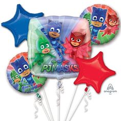 the pj masks balloon bouquet with helium balloons