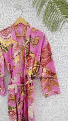 Women's Kimono Robe Cotton Dressing Gown Boho Cotton Bathrobe for Women Lightweight 100% Organic Cotton Hand-printed Long Yukata Japanese - Etsy Pink Printed Wedding Dress, Long Sleeve Pink Printed Kimono, Pink Printed Long Sleeve Kimono, Fitted Long Sleeve Floral Print Robe, Cotton Floral Print Loungewear Dresses, Fitted Cotton Robe For Daywear, Printed Cotton Robe For Home, Printed Cotton Lounge Dress, Cotton Dresses With Block Print And Kimono Sleeves