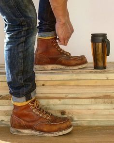 Red Wing Moc Toe Outfit, Moc Toe Boots Men Outfit, Red Wings Boots, Redwing Boots, Boots Outfit Men, Wing Boots, Moc Toe Boots, Red Wing Boots, Mens Fashion Rugged