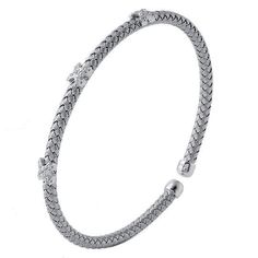 Sterling Silver 4mm Mesh Cuff with 3 Cubic Zirconia X's, Rhodium Finish 6.75"Main Stone:Cubic Zirconia Charles Garnier, Jewelry Diamonds, Cuff Bangle Bracelet, Jewelry Beautiful, Italian Art, Silver Pieces, Cuff Bangles, Sterling Silver Bracelets, Bangle Bracelet