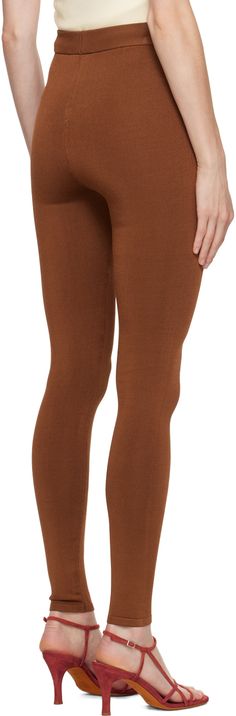 Knit stretch rayon-blend leggings. Rib knit elasticized waistband. Supplier color: Camel Brown Knit Leggings, Shiny Leggings, Rib Knit, Camel, Leggings, Knitting, Frame, Color