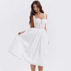 Summer in France Midi Dress – Fleur de Vendetta White Holiday Dress, Summer In France, Mesh Dresses, Coquette Core, Floral Corset, Corset Bodice, French Garden, Sleeveless Midi Dress, Boho Dresses