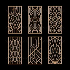 four different types of art deco screens on a black background - decorative objects clippings