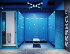 a blue bathroom with urinals and sinks