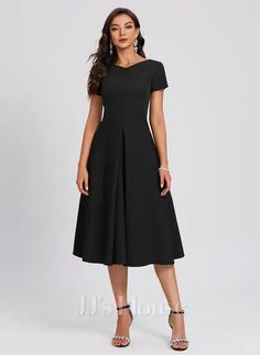 Knew Length Dresses, Simple V Neck Dress, A Line Cocktail Dress Classy, Black Dresses Knee Length, Black Tea Length Dress Classy, A Line Dress Knee Length, Work Dresses Plus Size, Tea Length Dresses Casual, Mid Length Dresses Classy