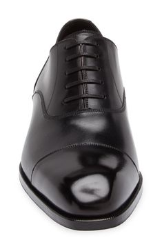 Styled with a cap toe and signature Blake welting, this burnished-leather oxford adds sophisticated flair to your formal looks. Lace-up style Leather upper, lining and sole Made in Italy Designer Shoes Elegant Cap Toe Oxford For Semi-formal Occasions, Elegant Semi-formal Oxford Shoes With Cap Toe, Elegant Semi-formal Cap Toe Oxford Shoes, Elegant Semi-formal Cap Toe Oxford, Elegant Oxford Shoes With Leather Sole For Business, Elegant Business Oxford Shoes With Leather Sole, Elegant Business Oxford With Leather Sole, Luxury Goodyear Welted Oxfords For Semi-formal Occasions, Timeless Oxford With Leather Sole For Formal Occasions