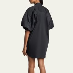 SACAI shirting dress Spread collar; concealed button placket Short puff sleeves Zip sleeve pocket Shift silhouette Mini length Wool Dry clean Made in Japan Button Placket, Puff Sleeves, Top Designers, Made In Japan, Puff Sleeve, Tops Designs, Dry Clean, Mini Dress, Japan