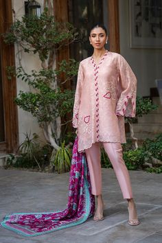 Dimah (B) Luxury Mulmul Sets With Dupatta, Luxury Traditional Pink Lawn Suit, Luxury Pink Silk Lawn Suit, Luxury Mulmul Sets For Wedding, Luxury Pink Elegant Lawn Suit, Luxury Pink Chinon Lawn Suit, Pink Slub Silk Sets For Eid, Designer Tissue Silk Pink Kurta, Unstitched Pink Slub Silk Salwar Kameez