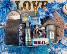 Men Boyfriend Dad Valentine's Day Birthday Anniversary Any Occasion Dove Bath & Body Spa Hershey's Ghirardelli Dark Chocolate Gift Basket for Him GIFT BASKET INCLUDES: 1 Dove Men's Care 2-In-1 Shampoo & Conditioner 3oz. 1 Dove Men's Care Antiperspirant Deodorant 0.5oz. 1 Dove Men's Care Extra Fresh Bar of Soap 3.17oz. 1 Dove Men's Care Face Hands & Body Cream 2.53oz. 1 Bath Hand Face 100% Cotton Towel 1 Quiksilver Logo Pair of Crew Socks Shoe Size 6-12 1 Hershey's Cookies & Cream Mini Milk Choco Gift Basket For Him, Packages Ideas, Soap Gift Basket, Fresh Bar, Dark Chocolate Gift, Quiksilver Logo, Face Spa, Men Spa, Artificial Flowers Decor