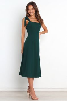 Laurel Dress - Emerald - Petal & Pup USA Green Mid Length Dress, Midi Semi Formal Dress, Green Midi Dress With Adjustable Straps, Elegant Strapped Midi Dress For Brunch, Midi Length Dresses With Straps For Brunch, Green Spaghetti Strap Midi Dress For Casual Occasions, Green Spaghetti Strap Midi Dress For Casual Wear, Green Spaghetti Strap Midi Dress For Casual Days, Elegant Midi Length Suspender Dress For Brunch