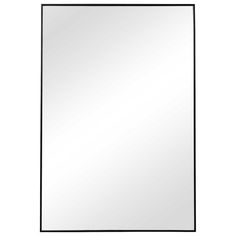 a rectangular mirror with black frame on a white background, it is blank for the image