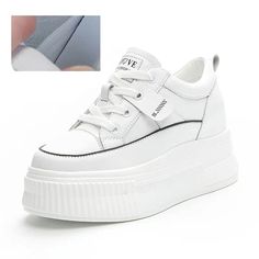 6cm Platform Wedges Leather for Women - true-deals-club Low-top White Wedge Sneakers With Chunky Platform, White High-top Platform Sneakers With Stitched Sole, Chunky White-sole Platform Sneakers With Round Toe, Spring White-sole Platform Sneakers In Synthetic, White Platform Sneakers With Rubber Sole, Medium Fit, Platform Wedges Shoes, White Platform, Fur Shoes, Fresh Sneakers