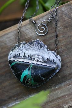 Crystals Art, Mountain Jewelry, Mountain Nature, Bear Necklace, Cabochon Jewelry