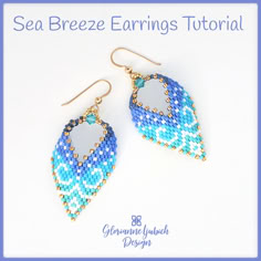 the beaded earrings are made with blue and white beads