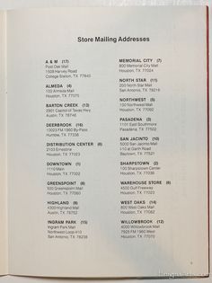 an open book with information about malling addresses