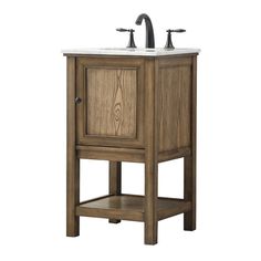 a bathroom vanity with two faucets on the top and one drawer under it