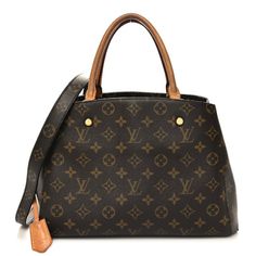 This is an authentic LOUIS VUITTON Monogram Montaigne MM. This chic tote is crafted of Louis Vuitton monogram toile canvas. The bag features rolled vachetta leather top handles, an optional toile canvas shoulder strap, and gold hardware. The top is open to a partitioned plum purple microfiber interior with patch pockets and central zipper compartment. Brown Monogram Canvas Satchel With Top Handle, Brown Monogram Canvas Satchel With Top Carry Handle, Classic Monogram Canvas Satchel With Double Handle, Formal Double Handle Monogram Canvas Satchel, Brown Monogram Canvas Satchel With Detachable Handle, Formal Monogram Canvas Satchel With Leather Handles, Vintage Monogram Canvas Satchel With Detachable Handle, Classic Monogram Canvas Satchel With Leather Handles, Classic Monogram Canvas Satchel Tote