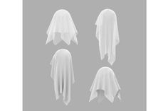 three white ghost capes on a gray background