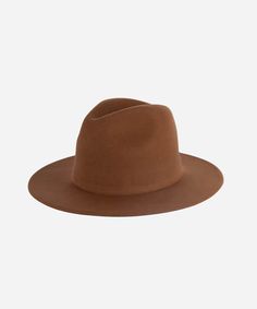 Gigi Pip felt hats for women - Wes Fedora - classic tall fedora crown with a stiff Artisan Brown Felt Hat With Flat Brim, Brown Wide Brim Felt Hat, Classic Brown Flat Brim Felt Hat, Brown Leather Brimmed Fedora, Western-themed Wide Brim Rigid Fedora, Fedora, Crown