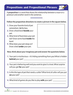 worksheet for prepositions and prepositional phrases