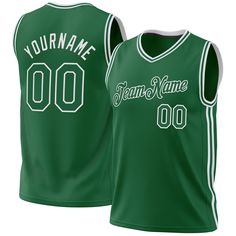 a green basketball jersey with the name and number on it, that reads your name