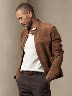 Hear Cut, Cold Weather Fashion, Men Fashion Casual Outfits, Mens Fall, Mens Casual Outfits, Suede Jacket, Dress Code, Work Outfits