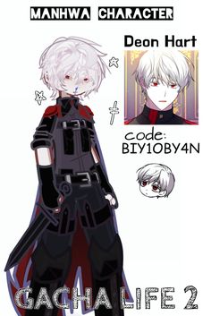 an anime character with white hair and red eyes, in black clothes is standing next to another