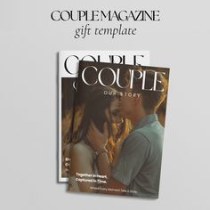 the couple magazine is on display in front of a white background with an image of two people