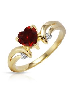 1.29 ctw Natural Spicy Red Garnet and Diamond 14k Gold Heart Ring. Makes A Great January Birthstone Gift. Gold Heart Ring, January Birthstone, Birthstone Gifts, Reddish Brown, Red Garnet, Gold Heart, Heart Of Gold, Yellow Color, Round Brilliant