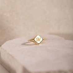 Personalized Ring 14K Solid Gold for Women - Initial Letter Signet Ring - Christmas Gift Write your name initial or your beloved's one. 100% handcrafted with love! ● Metal: 14K Solid Gold, 14K Solid White Gold ● Choose from the drop down menus the available option (Ring Size, Metal) and leave us a note for any special requirements. ● All our pieces are delivered beautifully packaged and gift ready. The gift wrap consists of a jewelry box and a certificate of our workshop for the metal. ● We need 5 days at least for its production. If you need your order on a specific date, please contact us. ●All orders are shipped worldwide via FedEx Express for speed and security. The estimated delivery time is 3 days to the US and Europe and 5 days to anywhere else. Instagram: https://www.instagram.com/ Shiny Jewelry, Daily Wear Jewellery, Letter Ring, Great Gifts For Women, Gold Signet Ring, Personalized Rings, White Gold Band, Initial Letters, Signet Ring