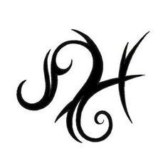 a black and white image of the letter k with swirly lines on it's side