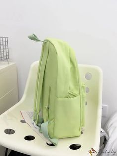 BirdinBag - Star Embellished College Backpack with Ample Storage School Satchel With Zipper Closure, Solid Color School Satchel With Zipper, Green School Satchel, Trendy Green Tote Backpack, Solid Color Backpack With Adjustable Strap, Trendy Green Bag For School, Trendy Green School Bag, Green Softback Shoulder Bag For Students, Trendy Green Backpack