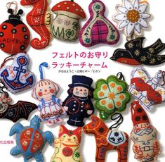 an assortment of handmade ornaments in various colors and designs, including ladybugs