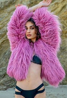 "Dare to stand out in a crown in this fun & electrifying coat. You are bound to attract a lot of attention and positive energy. The \"Shaggy\" is made of the highest quality Mongolian faux fur and is fully lined with plush velour. I guarantee that this coat will keep you warm and cozy on the Playa or at your next Festival. WOMEN'S SHAGGY CROP COAT FEATURES: - 2 zipper pockets on the inner front side panels of the coat - 2 outside pockets - 5\" invisible zipper ID \"secret\" pocket on the ins Crop Coat, Festival Coats, Faux Coat, Dusty Lilac, Chinchilla Fur, Cropped Coat, Secret Pocket, Fluffy Coat, Pink Winter