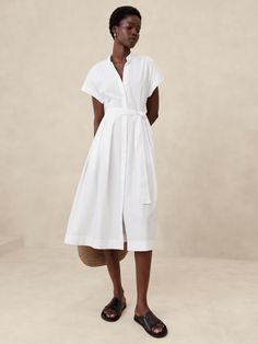 Poplin Tie-Waist Midi Dress | Banana Republic Factory Banana Republic Factory, Fabric Belt, Neck Collar, Pleated Skirt, Work Outfit, Banana Republic, Wedding Planning, Midi Dress, Short Sleeves