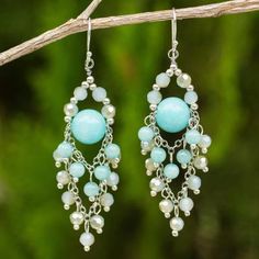 Beaded Chandelier Earrings with Blue Quartz and Glass Beads - Brilliant Meteor | NOVICA Beaded Chandelier Earrings, Beaded Chandelier, Earrings Inspiration, Handmade Wire Jewelry, Blue Quartz, Beaded Hoop Earrings, Diy Schmuck, Quartz Earrings, Beaded Jewelry Diy