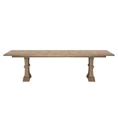 a large wooden table with two legs and a rectangular top on an isolated white background