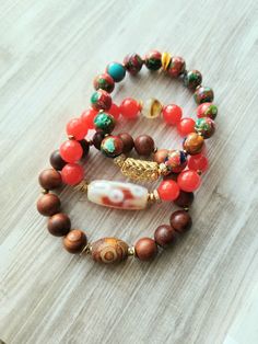 All 3 bracelets Set Beaded Bracelets Aesthetic, Bracelets Aesthetic, Antique Accessories, Jewelry Video, Wood Bracelet, Making Bracelets, Bracelets Set, Bracelet Ideas, Jasper Gemstone