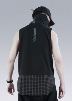 Plaid Stitching Techwear Tees Vest - Silenstorm® - X Fitted Cotton Vest For Streetwear, Sleeveless Techwear Vest, Urban Fitted Sleeveless Vest, Fitted Sleeveless Urban Vest, Urban Black Sleeveless Vest, Black Cotton Vest With Crew Neck, Casual Sleeveless Patchwork Vest, Black Sleeveless Techwear Vest, Spring Cotton Vest For Streetwear