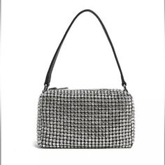 Never Used Comes With Long Strap Trendy Silver Evening Bag For Night Out, Chic Silver Evening Bag With Silver-tone Hardware, Chic Bling Shoulder Bag, Trendy Silver Evening Bag, Silver Evening Bag With Bling For Night Out, Silver Clutch Bag For Night Out, Rectangular Evening Shoulder Bag With Silver Accents, Silver Bling Bags For Night Out, Silver Clutch For Night Out