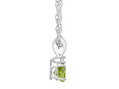 5mm round peridot with diamond accent rhodium over 14k white gold pendant with 18" rope chain. Measures approximately 0.54" L x 0.20" W. Spring ring clasp. Anniversary Peridot Jewelry With Diamond Accents, Fine Jewelry With Round Cut Peridot, Anniversary Peridot Jewelry In White Gold, Anniversary White Gold Peridot Jewelry, May Birthstone Cable Chain Pendant Jewelry, White Gold Peridot Jewelry With Birthstone, White Gold Peridot Jewelry For May Birthstone, Round Peridot Jewelry With Polished Finish, Polished Peridot Jewelry For May Birthstone