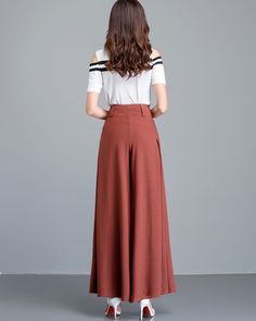 * A wide leg skirt shaped pants, made of quality cotton blends, very smooth and comfortable. * With two pockets, they are big enough for your hands. * A-line shape, make you look more taller and thinner. * Material: 95% polyester, 5% spandex * Let us know your usual size in your country and your overall height. * Can custom make waist size and length. * Size: True to US size, US 0-US 20 are available, you can let us know your usual size and height in your order. * Shipping: Free shipping Process Fitted Ankle-length Wide Leg Pants In Solid Color, Fitted Wide Leg Ankle-length Pants With Pockets, Elegant Ankle-length Wide Leg Pants With Elastic Waistband, Elegant Ankle-length Wide Leg Rayon Pants, Customized Pants, Solid Ankle-length Rayon Pants, Plus Size Trousers, Trousers Wide Leg, Pants Plus Size