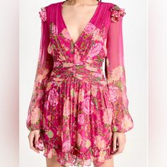 Rococo Sand Chloe Fuchsia Short Floral Flower Dress Nwt Retail $397 Size Small See Pictures For Info Hard To Find Size Sold Out! Price Firm Due To Posh Mark Fees Will Not Drop Lower Listed Low Had Purchased Over $400 Pink Silk Mini Dress With Ruffles, Pink Long Sleeve Silk Mini Dress, Pink Silk Feminine Dress, Feminine Pink Silk Dress, Pink Silk Dress For Spring, Pink Silk Cocktail Dress, Pink Silk Dresses For Spring, Elegant Pink Floral Dress With Ruffles, Elegant Pink Mini-length Floral Dress