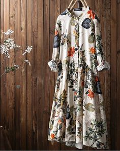 Casual Floral Print Dress For Fall, Casual Fall Floral Print Dress, White Floral Print Maxi Dress For Fall, Fall Beach Floral Print Dress, Casual Spring Floral Dress, Vintage Floral Long Sleeve Summer Dress, Vintage Long Sleeve Floral Summer Dress, Long Sleeve Vintage Dresses, Cheap Summer Dresses