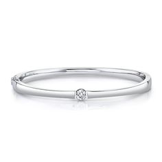 Classic White Gold Bangle With Single Diamond, Formal Fine Jewelry Bangle With Single Diamond, Timeless Formal Bangle With Single Diamond, Formal Diamond Bracelet With Single Diamond, White Gold Diamond Bangle With Single Diamond, Anniversary White Gold Bangle With Single Diamond, Formal Silver Diamond Bracelet With Single Diamond, Formal Diamond Bangle With Single Diamond, Diamond Bangle In White Gold With Brilliant Cut